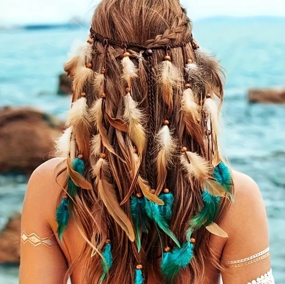 NWT! BOHO Hippie Style Faux Feather Headband
